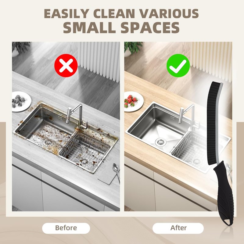 SXhyf Hard Bristle Crevice Cleaning Brush - Multifunctional Gap Cleaning Brush, Bathroom Cleaning Tools, Grout Brush, Crevice Cleaning Supplies for Household Use, Kitchen, Window, Vehicle (3, Black)