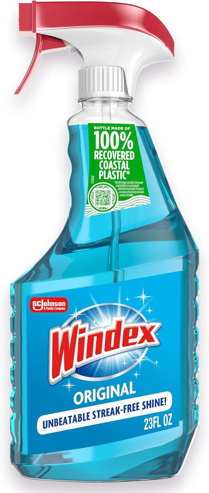 Windex Glass Cleaner Spray - Original Blue Scent, 23 Fl Oz | Leak-Proof Design for Effortless Cleaning