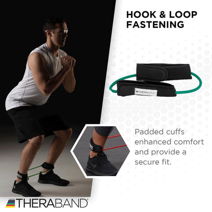 THERABAND Resistance Tubes, Professional Latex Elastic Tubing For Physical Therapy, Lower Pilates, At-Home Workouts, & Rehab, 12 Inch With Padded Cuffs, Green, Heavy, Level 3