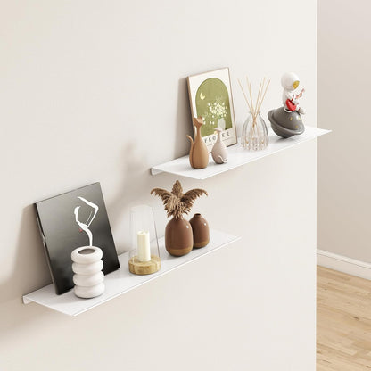 16" 2 Packs, MKO Floating Shelves for Wall, Metal Wall Mounted Shelf for Bathroom, Bedroom, Living Room, Kitchen