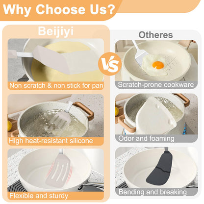 Beijiyi 2 Pack Silicone Spatula Set, 600°F Heat Resistant Spatulas for Cooking, BPA Free Kitchen Utensils, Solid & Slotted Flexible Turner for Non Stick Frying Pan, Flipping Eggs, Pancakes (Khaki)
