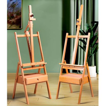 Easel Stand for Artist - Wooden H-Frame Studio Easel with Storage Drawer, Adjustable Height, Sturdy Wood Art Easels for