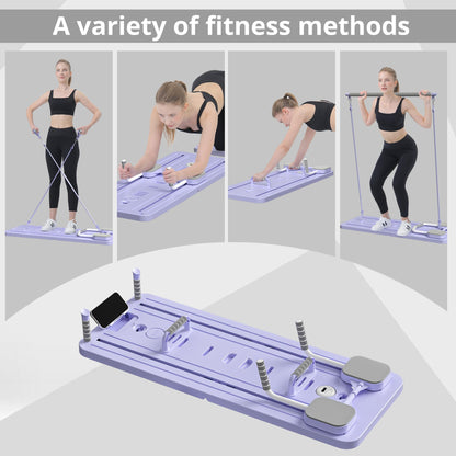 JANUA Pilates Board - Pilates Reformer Set, Multi-Purpose Foldable Pilates Reformer Board for Home, 5 in 1 Pilates Sliding Board (Purple) (Purple Set)