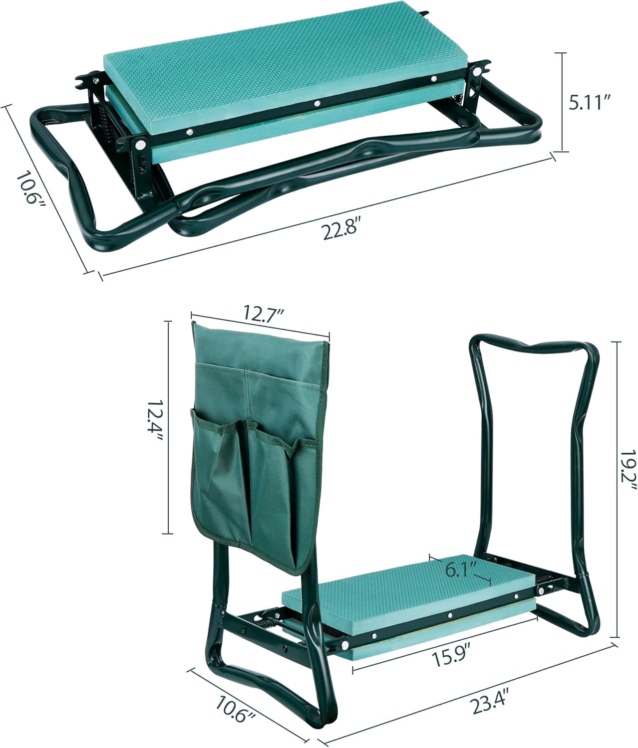 ZenStyle Foldable Garden Kneeler Seat with Tool Pouch Portable Garden Bench with EVA Foam Padded Kneeling Pad Gardening