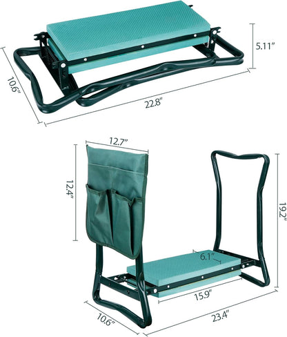 ZenStyle Foldable Garden Kneeler Seat with Tool Pouch Portable Garden Bench with EVA Foam Padded Kneeling Pad Gardening