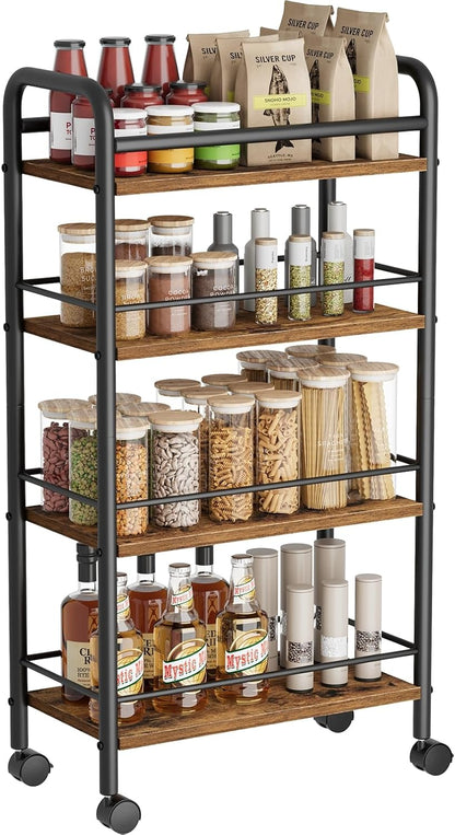 4-Tier 9.1" 4-Tier (9.1" 33.6" Asgolion Slim Storage Cart, Small Rolling Cart with Wheels, Deep, Narrow Bathroom Shelf