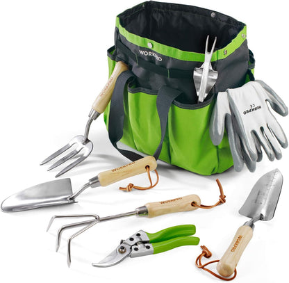 WORKPRO 7 Piece Garden Tools Set, Heavy Duty Stainless Steel with Wooden Handle, Gardening Gifts