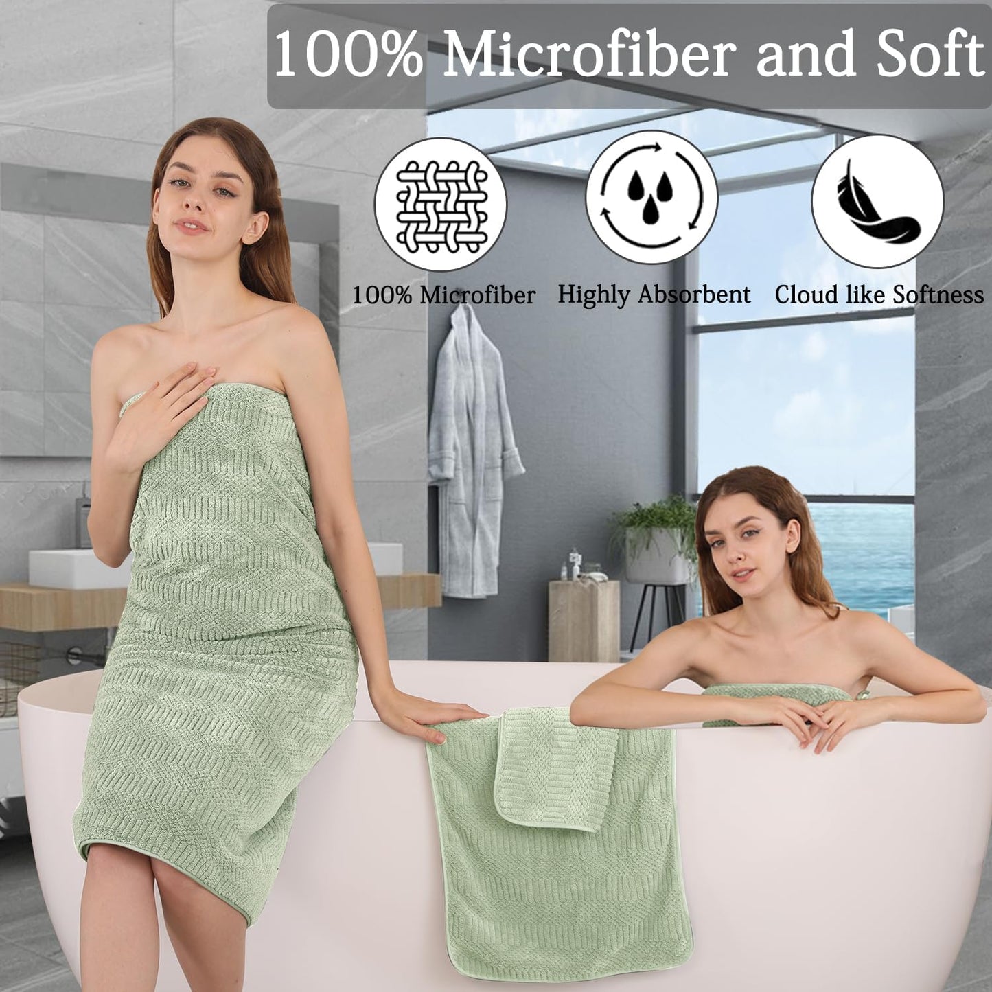 8-Piece Set,2 Sheet,2 4 Washcloths,600 Set,Highly Green Bath Towels Oversized Large Bath Towels Hand Towels and GSM