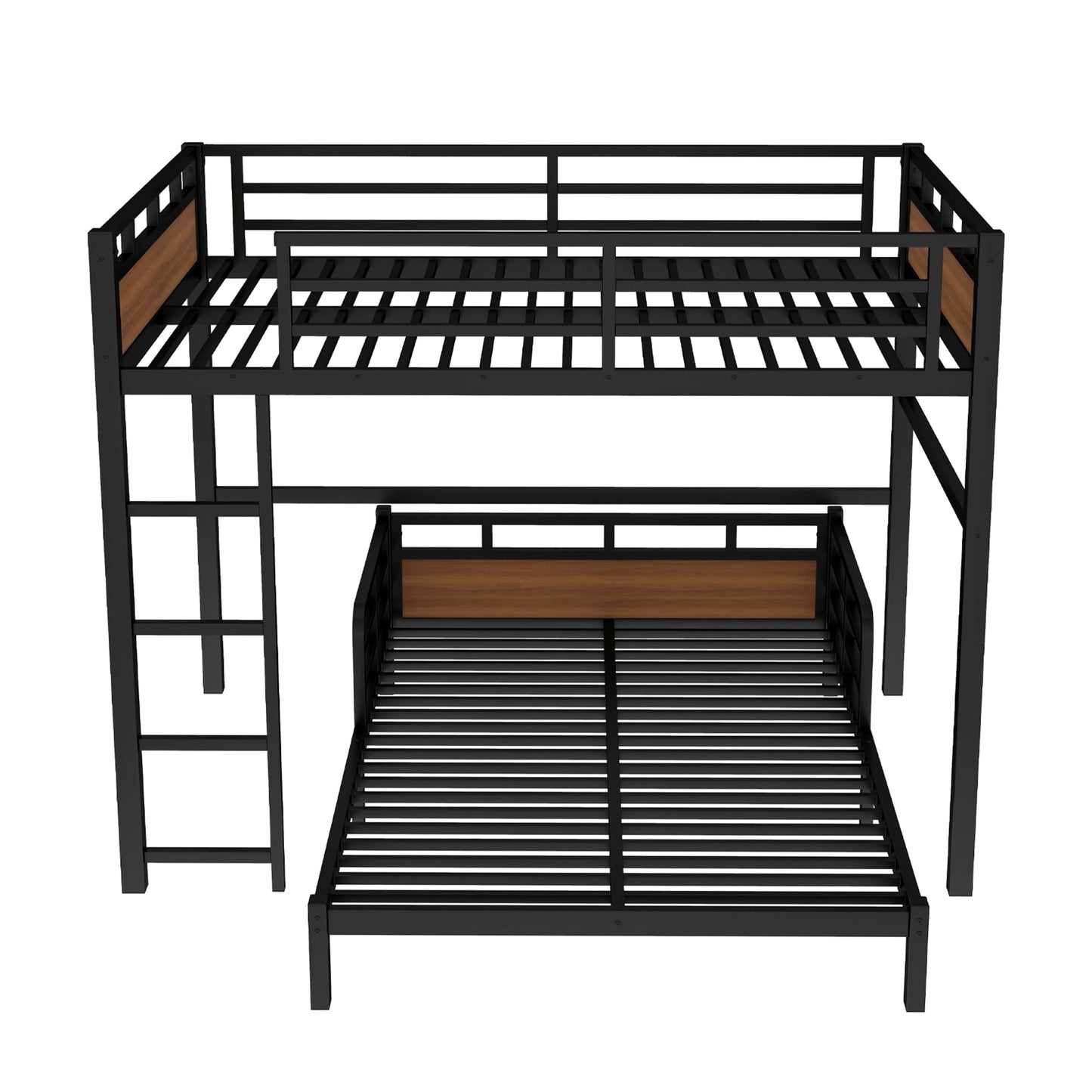 Bellemave Detachable Bunk Bed Full Over Full, Metal Bunk Bed with Guardrails, Full Size Loft beds for Kids, Teens & Adults（Walnut Color）