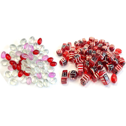 Linpeng Glass Beads Bulk for Bracelet Making, DIY Jewelry Supplies, Holiday Festival Beads Assorted, Gift for Beader, 40 pcs (Americana)