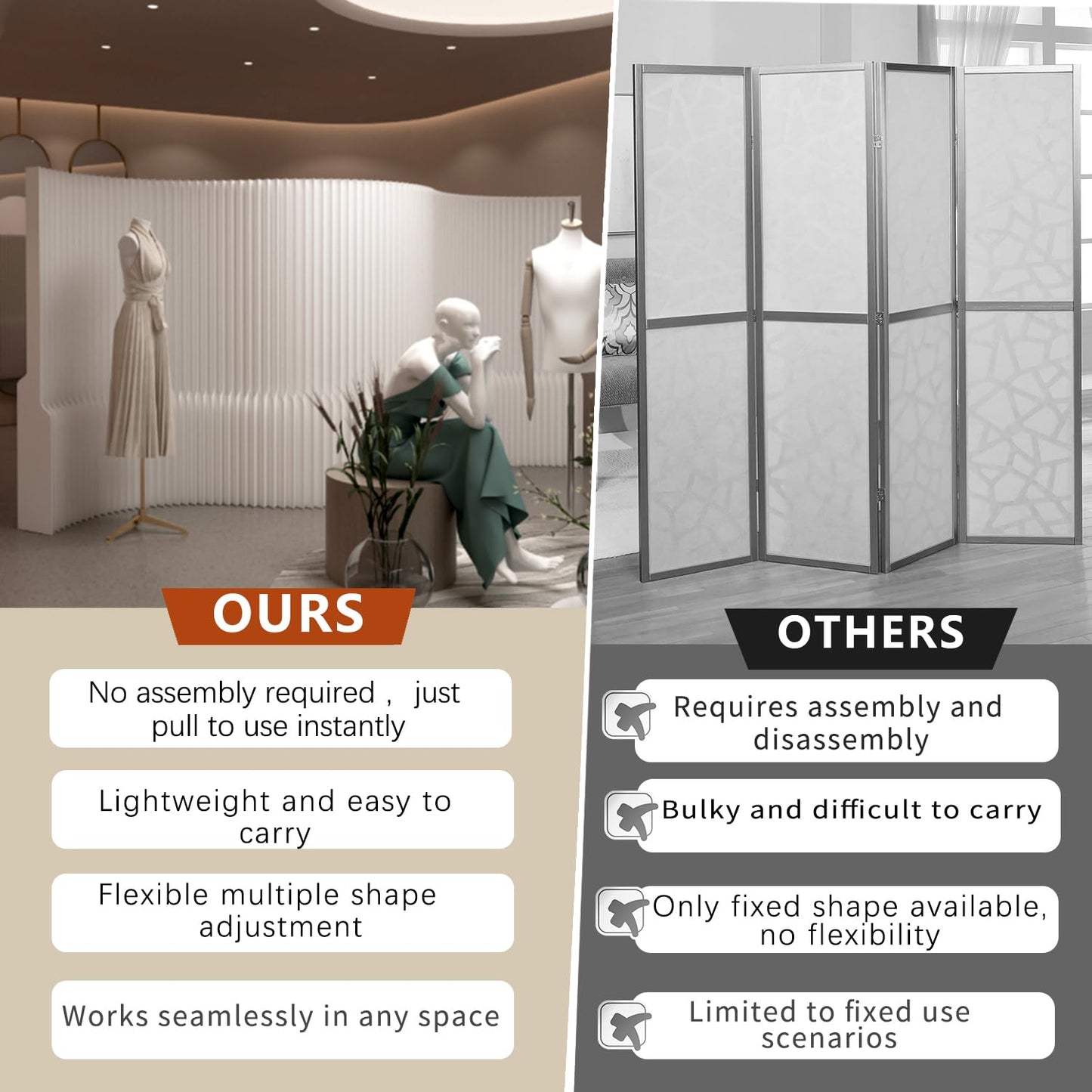 Paper Room Divider Retractable Room Dividers Folding Privacy Screens Paper Partition Wall Divisor de Habitaciones for Home/Office/Clothing Store/Enterprise Office,Trade Show
