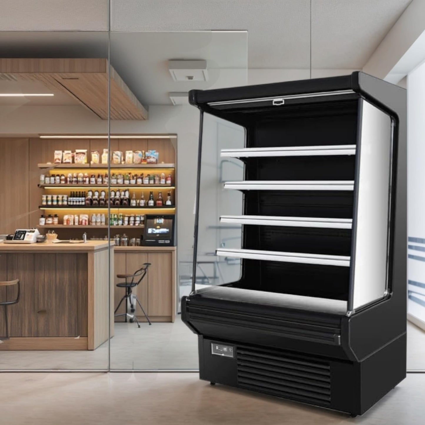 FRICOOL Food Refrigerated Display Case for Commercial Bakery Pastry Front Open Air Refrigerated Display Cooler Case, Movable Shelves and Adjustable Legs, 36~41℉ (61.4 Inches, Black)