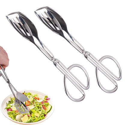 Velicber 2 Pcs Serving Tongs, 10 Inch Buffet Tongs, Stainless Steel Kitchen Tong with Comfort Grip for Salads, Appetizers, Cake, Bread, Cooking, Party, Barbecue, Desserts, Ice - Silver