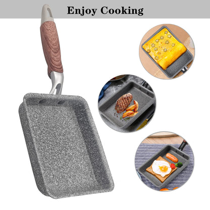 DXBVIEX 9Pcs Tamagoyaki Pan Set, Japanese Omelette Pan Nonstick with Lid, Square Japanese Egg Skillet Rectangle 7"x5" Grey