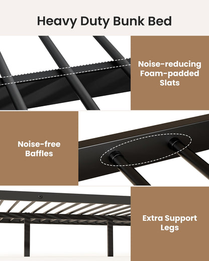 Mixcous Full Over Full Metal Bunk Bed for Adults & Kids, Convertible to 2 Separate Full Size Beds, Heavy Duty Bunk Bed Frame with Full-length Guardrail & EVA Padded Ladder, No Box Spring Needed, Black