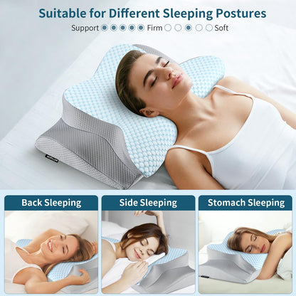 Cervical Neck Pillow for Pain Relief, Ergonomic Pillow for Sleeping, Contour Memory Foam Pillows for Shoulder Pain, Orthopedic Bed Pillows Neck Support for Side Back Stomach Sleepers with Pillowcase