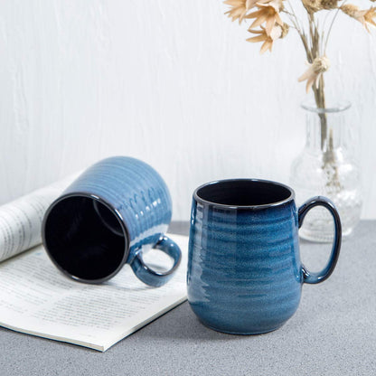 HASENSE Coffee Mugs Set of 4, 15 Ounce Porcelain Mug Set with Handle for Morning Coffee Tea and Cocoa, Ceramic Coffee Cups with Beautiful Glaze for Men, Women, Navy