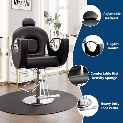 GAOMON Reclining Salon Barber Chair, 360 Swivel Styling Braiding Hairdresser Chair Hair Salon Chair with Heavy Duty Hydraulic Pump for Hair Stylist Home Barbershop, Black & Silver
