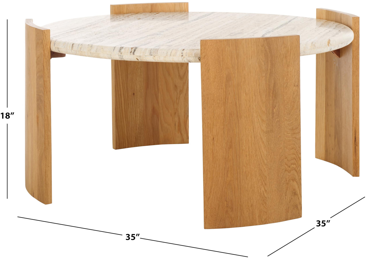 SAFAVIEH Couture Collection - Damarcus Travertine Top Round Coffee Table with Natural Brown Solid Wood Base, Modern Accent Cocktail Table (SFV9731A)