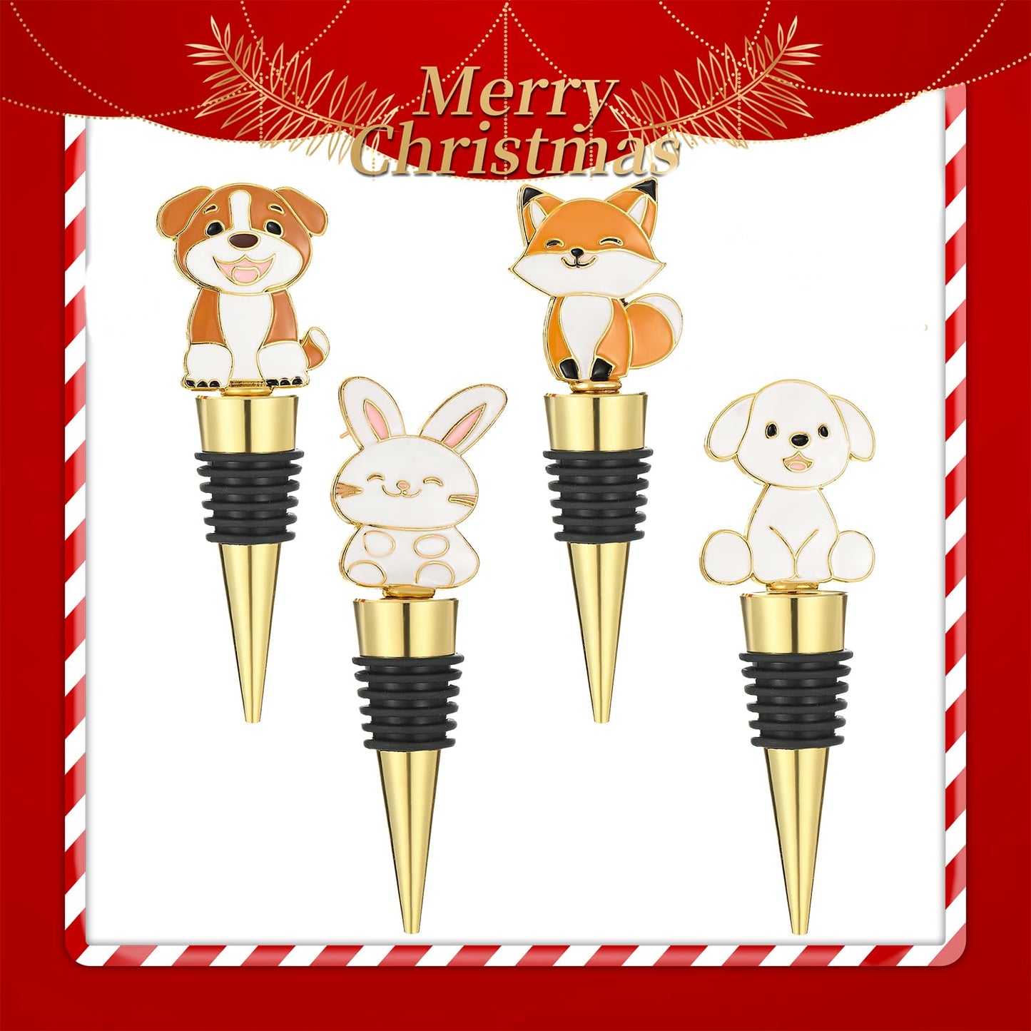 4 pcs Christmas Wine Stopper Christmas Wine Bottle Stoppers for Xmas Decor Winter Decor-Wine and Beverage Bottle Stopper for Christmas,Christmas Decoration Wine Stopper (Gold White Yellow)