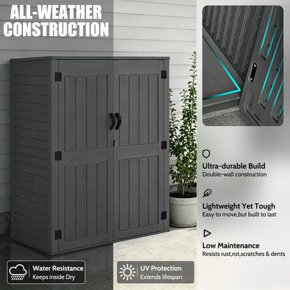 EHHLY Vertical Resin Storage Shed, 60 Cuft Garden Tool Sheds & Outdoor Storage, Plastic Outdoor Storage Cabinet Waterproof, 4.5 x 2.3 ft Backyard Outside Lawn Mower Storage Shed, Grey