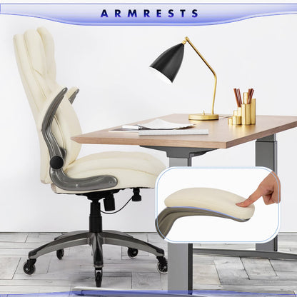 Executive Office Chair-Ergonomic Computer Desk Chair, High Back Leather Chair Swivel Home Office Chair with Upgraded Casters-Ivory, Set of 2