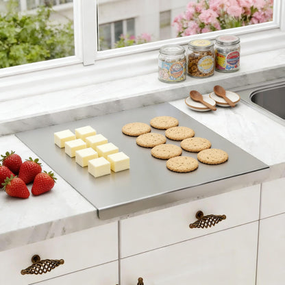 L-Shaped Stainless Steel Cutting Board for Kitchen 15×11" Lip Non-Slip Dishwasher Safe Double-Sided Use for Suitable for Meat, Fruits, Vegetables, Bread