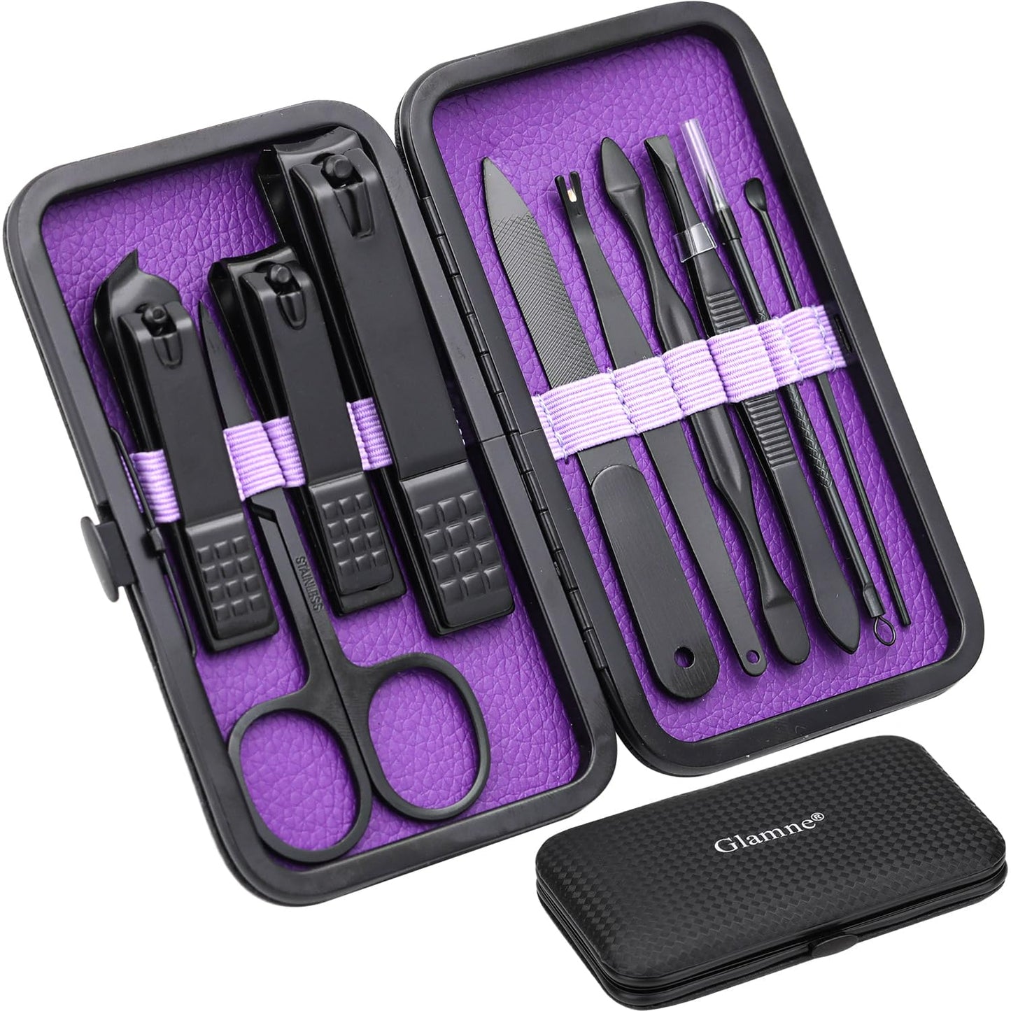 Manicure Set Nail Clippers Kit Professional Stainless Steel Nail Care Tools with Leather Travel Case 10 in 1 Blue