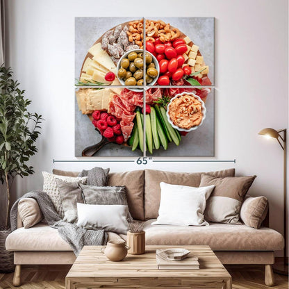 ElephantStock - Charcuterie Board Wall Art - Square Multi Panel Canvas - 4 Piece Dining Room Wall Decor - Photography Food And Drink Multi Piece Wall Art - Brown And Gray Decor - 50" x 50"