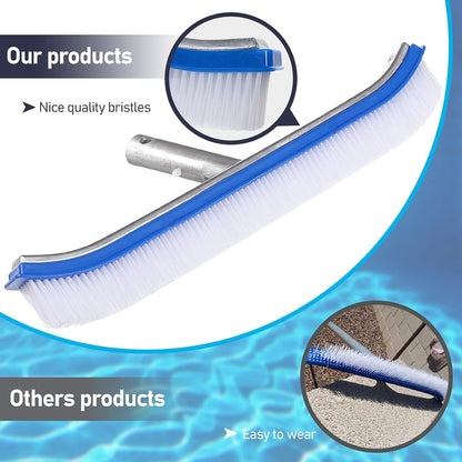 FLY HAWK Pole,4 Pool Brush with FT Polished Aluminum Back Pool Scrub Brush Head Designed for Cleans Walls, Tiles