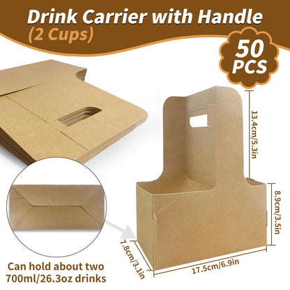 50 Pcs Coffee Drink Carrier with Handle(2 Cups or 4 Cups),Assemblable Drink Holder with Handle,Disposable Cup Holders for Drinks, Great for All Your Drink and Food Delivery,Coffee Carrier