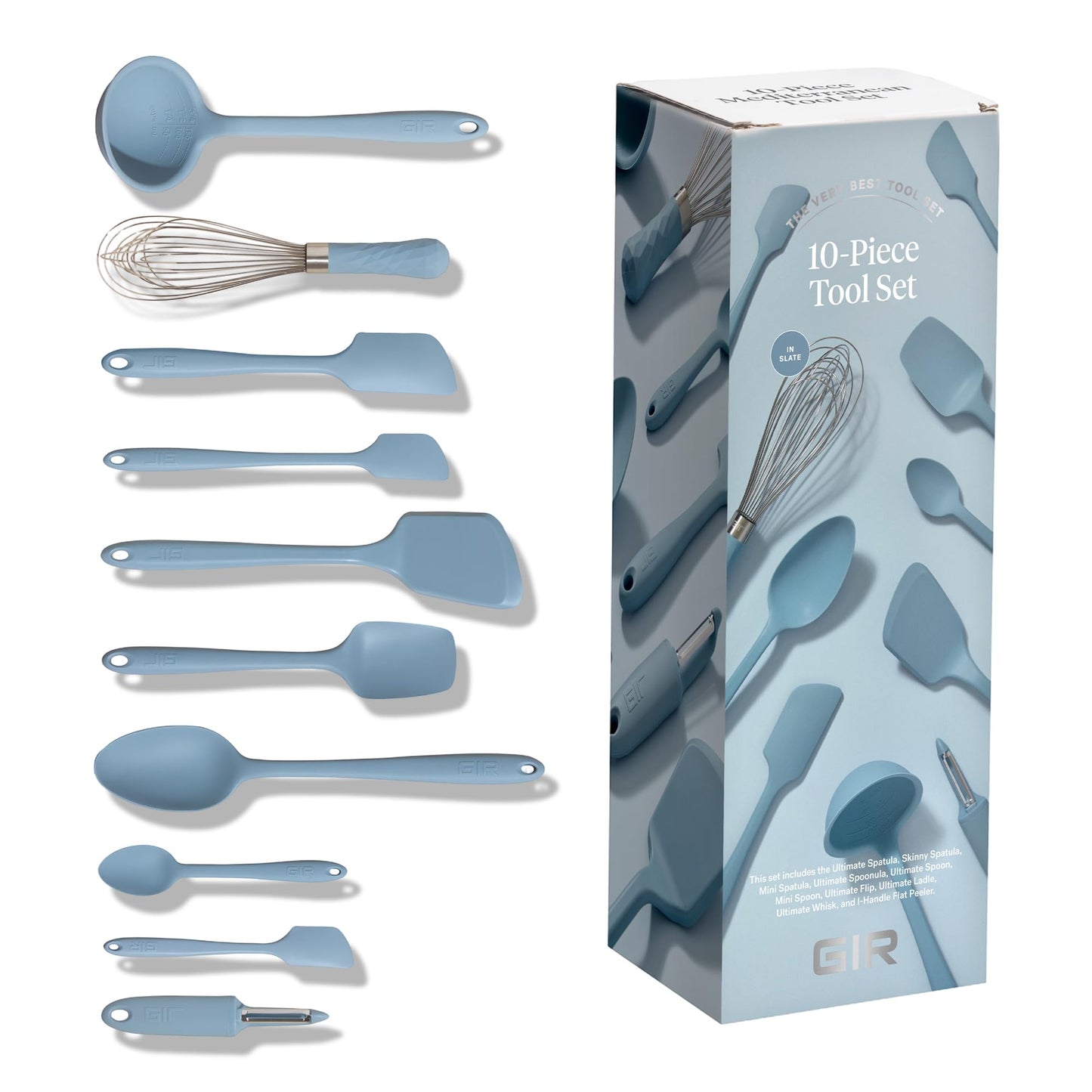 GIR: Get It Right 10-Piece Spatula Set & Silicone Utensils for Kitchen - Slate - Heat Resistant to 425°F - Dishwasher Friendly - Includes Ladle, Whisk, Potato Peeler & Kitchen Spoons