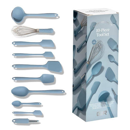 GIR: Get It Right 10-Piece Spatula Set & Silicone Utensils for Kitchen - Slate - Heat Resistant to 425°F - Dishwasher Friendly - Includes Ladle, Whisk, Potato Peeler & Kitchen Spoons