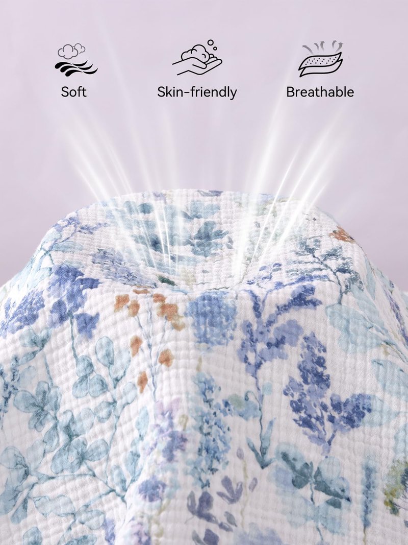 TILLYOU Muslin Mini Crib Sheets 2 Pack, Pack and Play Mattress Sheets Fitted for Pack N Play, 38'' x 26'' Sheet for Toddler, Blue Flower