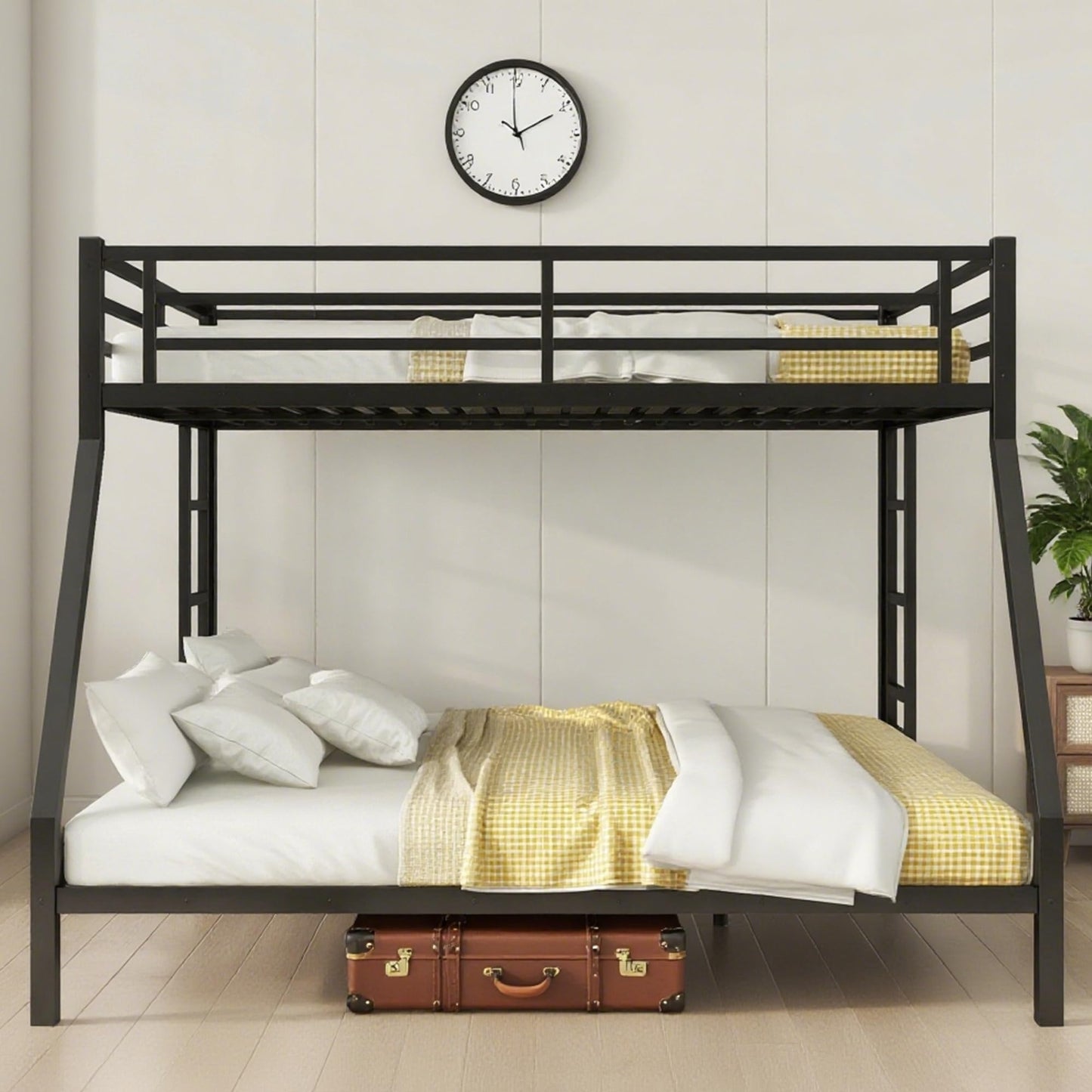 Bellemave Metal Queen Over King Bunk Bed for Adults/Kids,Heavy Duty Adults Bunk Beds with Guardrail & Ladders,Queen Over King Size Bunk Beds for Teens,Black
