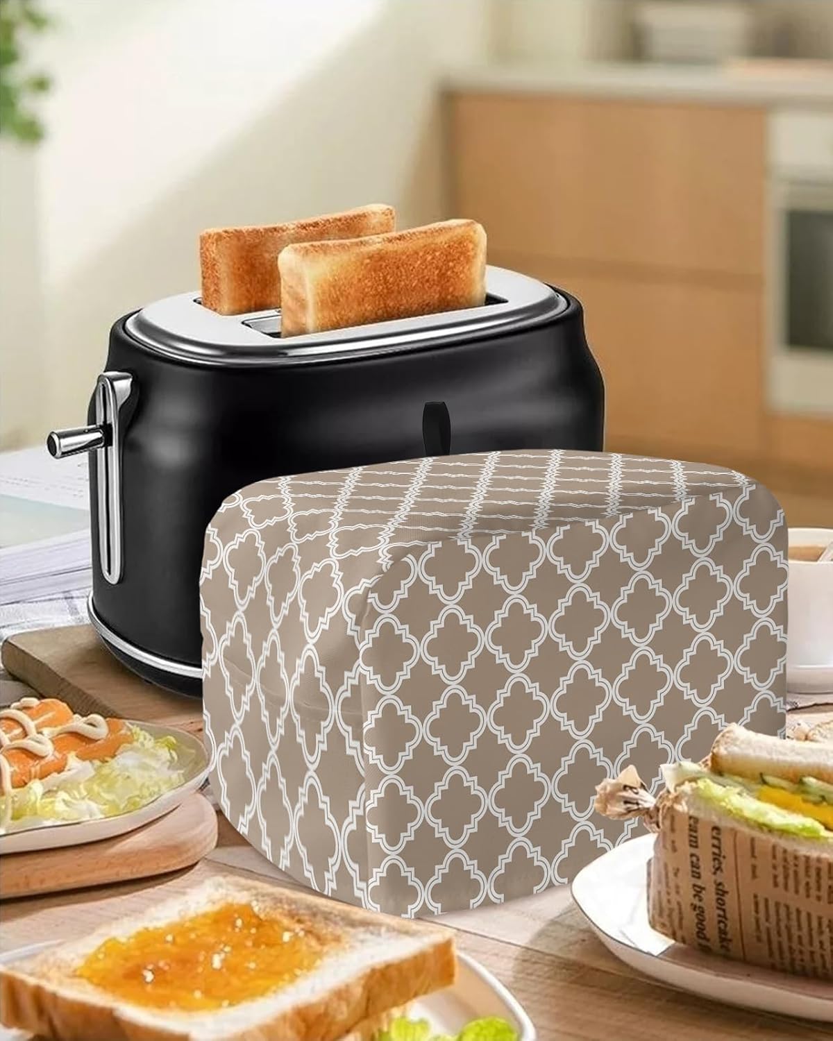 Toaster Cover 2 Slice, Beige Moroccan Pattern Geometric Dust-Proof Cover with Pockets for Kitchen Small Appliance