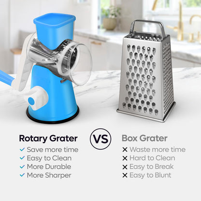 Windbyrd Rotary Cheese Grater 3-in-1 – Hand-Crank Vegetable Slicer with Strong Suction Base, Stainless Steel Drum for Cheese, Nuts & Vegetables – Fast & Safe