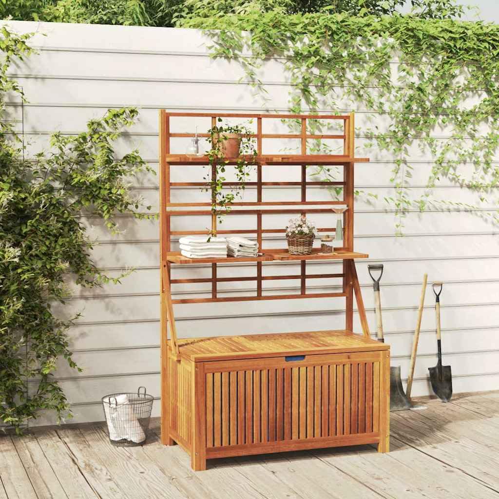 Xolmizyn Outdoor Storage Box with Trellis, Solid Acacia Wood Garden Tool Organizer, Weather-Resistant Large Deck Bin for Patio, Backyard, and Garden Organization, 39 x 39 x 63 in