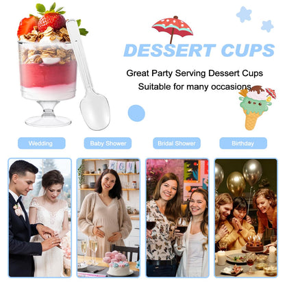 BHHQHH 200 Pack Dessert Cups with Spoons,5Oz Clear Plastic Parfait Cup,Disposable Appetizer Cups Mini Shooter Cups for Fruit Ice Cream Mousse Pudding and Party
