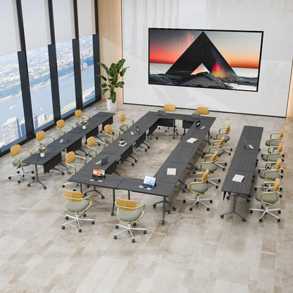 6 Pack Conference Room Tables,Mobile Folding Conference Table with Wheels,Modern Training Locking Rolling Meeting Conference Tables with Flip-Top for Office Classroom Business,6-12 Person,55.1IN
