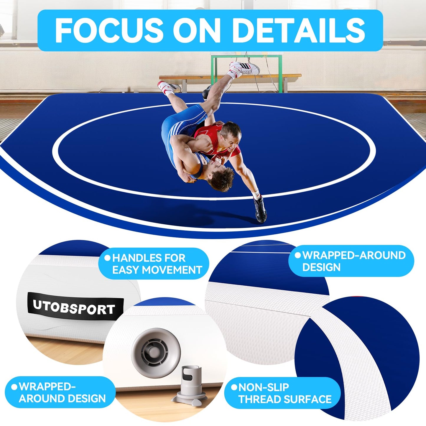 Inflatable Wrestling Mat 10x10FTx6"Thick, Jiu Jitsu Mats, PVC Landing Training Mat Foldable for Home Gym BJJ, MMA, Martial Art, Boxing, Grappling and Judo (Blue White)