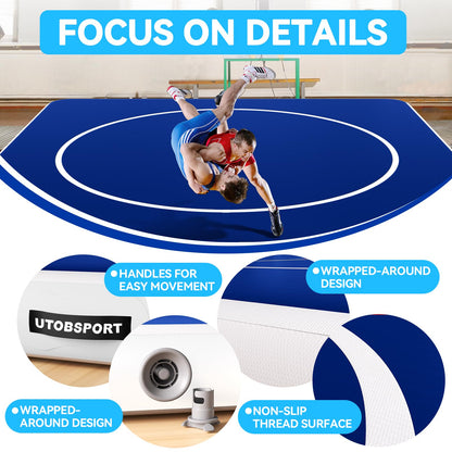 Inflatable Wrestling Mat 10x10FTx6"Thick, Jiu Jitsu Mats, PVC Landing Training Mat Foldable for Home Gym BJJ, MMA, Martial Art, Boxing, Grappling and Judo (Blue White)