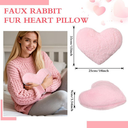 AceOrbit Valentine's Day Heart Mini Pillow 13"x10" Cute Faux Rabbit Fur Decorative Mini Throw Pillow for Bed Couch Cushion Women Valentine's Day Home Decor(Pink)