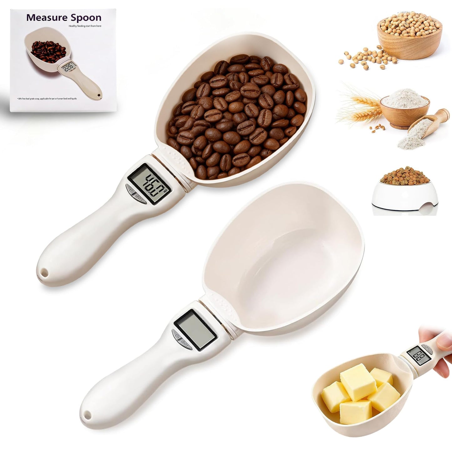 2PCS Digital Measuring Spoon Scale, Electronic Measuring Food Spoon Scale with LCD Display, 800g / 0.1g High Precision Household Weighing Scoop for Kitchen Cooking, Baking