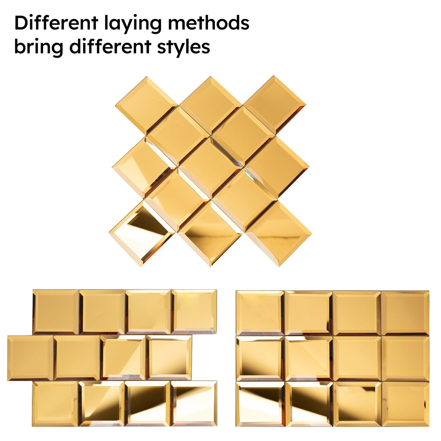 Diflart Peel and Stick Mirror Backsplash, Gold, 3x3 Inch, Beveled Mirror Square Kitchen Bar Wall Tile (2 Sq.ft, 32 Pcs)