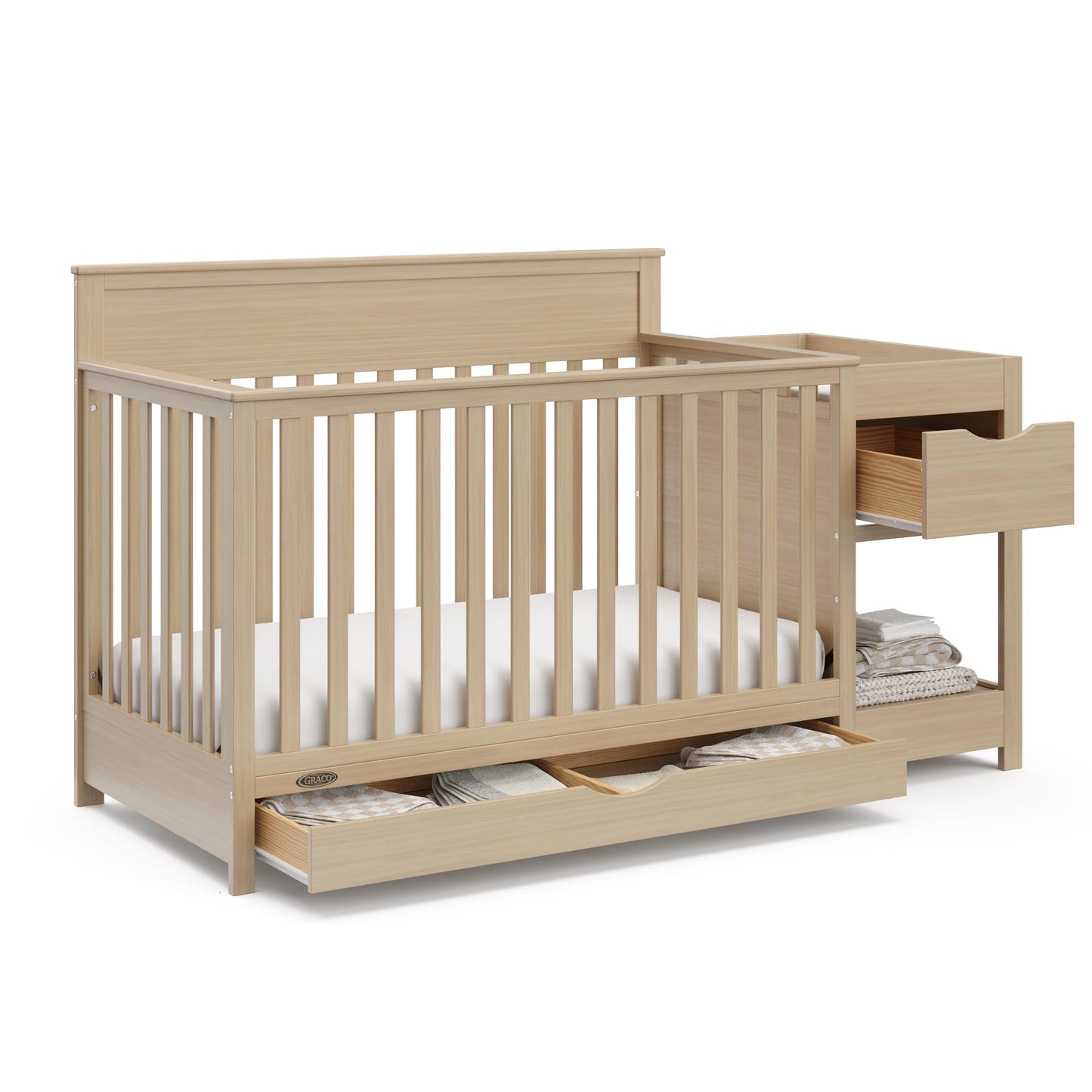 Graco Shiloh 5-in-1 Convertible Crib & Changer with Drawer – GREENGUARD Gold Certified Baby Crib Crafted from Wood, Converts to Toddler Bed, Daybed, and Full-Size Bed (Driftwood)