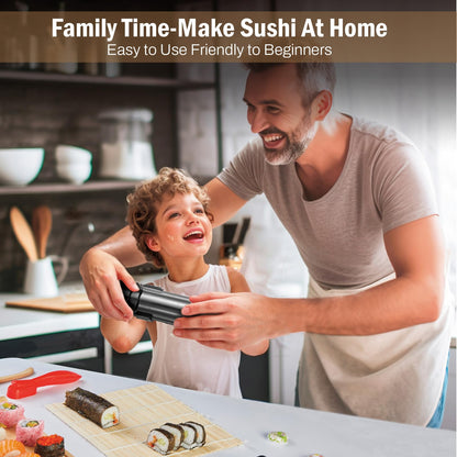 YDGFUHM Deluxe Sushi Making Kit 25-in-1 Bazooka Roller Set, Bamboo Mat,Knife,Sauce Tray,Japanese Sashimi Sushi Bamboo Serving Geta Plate,and More - Perfect for Beginners