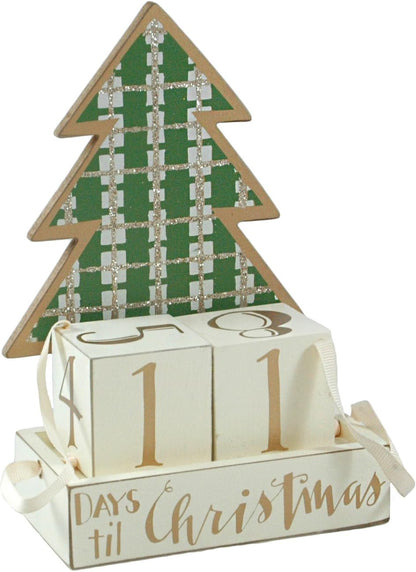 Primitives by Kathy Christmas Countdown Plaid Tree Advent Calendar Wooden Block Set