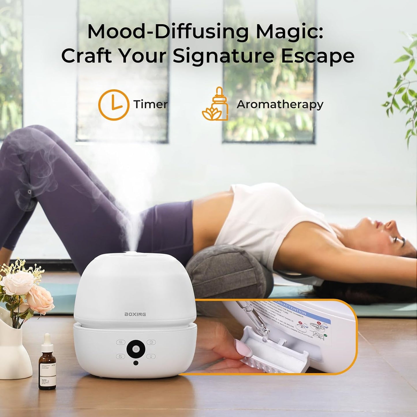 20dB 7 Mode,3L BOXING Top Fill Humidifiers for Bedroom Baby with Easy Remote, Quiet Cool Mist Air Humidifier for Large