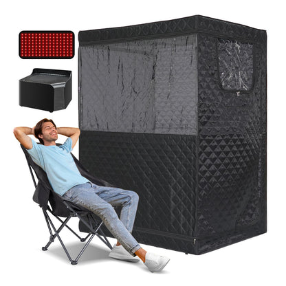 Smartmak Portable Steam Sauna, Personal Steam Sauna Box, Indoor Steam Sauna for Home, with 4L 1600W Steamer, Remote Control, Folding Chair (Black, 47.24 * 35.43 * 62.7 inch)